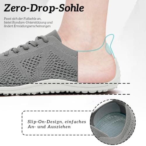 UROMGV Barefoot Shoes for Women Walking and Sports Shoes with Zero Drop Sole Running Shoes Casual Slippers Breathable Soft Fashionable Slippers, lightgrey, 9 UK — view 2