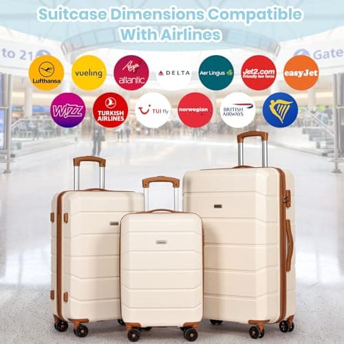 H.yeed Luggage Sets of 5 Piece, Lightweight Trolley Travel Suitcase Set ABS Hard Shell with 4 Spinner Wheels TSA Lock for Man Women, 21" + 24" + 28"+ Duffels Bag & Toiletry Bag (White, 5 Piece Set) — view 2