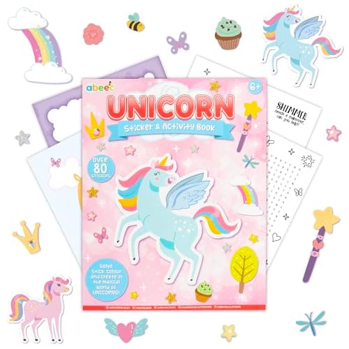 abeec Unicorn Sticker & Activity Book, Colouring Pages, Unicorn Activity, Unicorn Gift for Girls, Over 80 Stickers, Mazes, Dot-to-Dot, Aged 6 and Above, Party Bag Fillers for Kids, Travel Activity