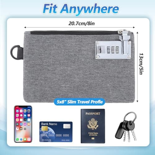 Money Bag with Lock, 5x8in Nylon Notary Bag with Lock, 3-digit Combination Locking Bank Bags for Store Cash, Jewelry, Passport, Medicine, Credit Cards and Valuables, Storage Cash Bags — view 2