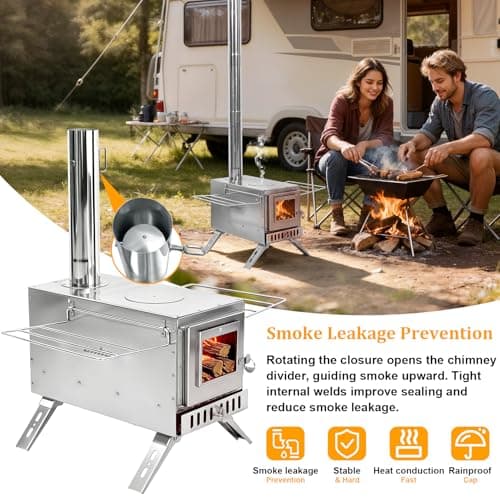 unho Hot Tent Stove Wood Burning Camping Stove With Chimney Kit — view 3