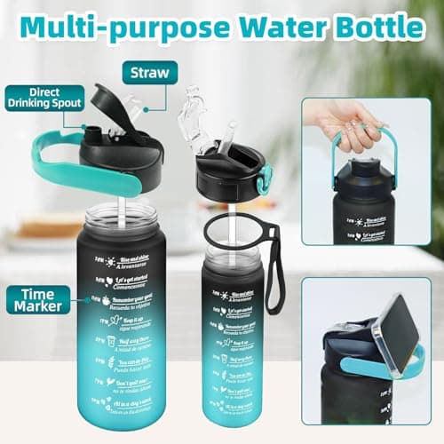 Weal4All 3 Pack Sports Water Bottles with Straws and Handle, 2L Large Plastic Drinking Bottle for Kids Adults Gyms School Home Office Outdoors, BPA Free & Leakproof — view 2