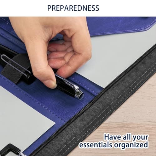 NEWYES PU Leather Zipper Conference Folder A4, Gifts for Men & Women, Travel Document Portfolio, Personal Agenda Organizer Folder, Blue — view 6