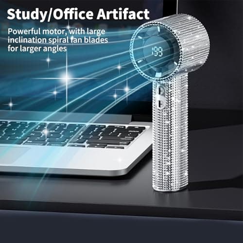 Diamond Portable Fan, Portable Handheld Turbo Fans, 100-Speed Adjustable Mini Turbo Fan, 1800mAh Mini Handheld Fan Rechargeable Quiet Desk with LED Display, For Travel Office Outdoor Gift (Silver) — view 5