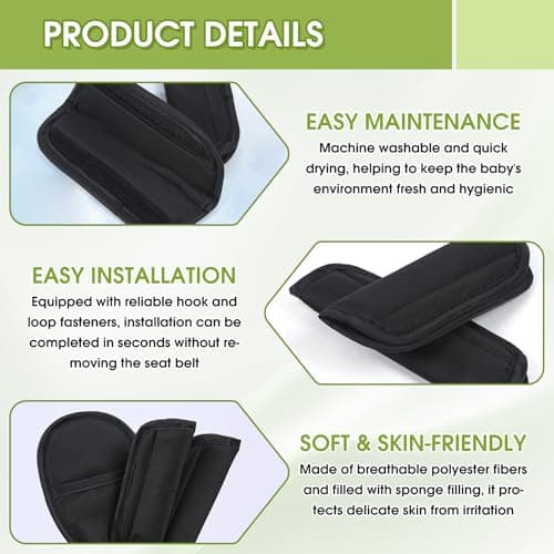 HORAN HOQI Baby Car Seat Strap Covers 3 Pack – Pushchair Harness Pads with Soft Breathable Crotch Pad for Newborn Stroller, Universal Shoulder Belt Cushions for Infant Carrier, Pram, Toddler Buggy — view 3