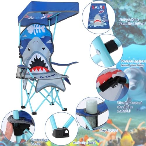 Meng Jiaran Kids Folding Camping Chair with Canopy, Blue — view 3