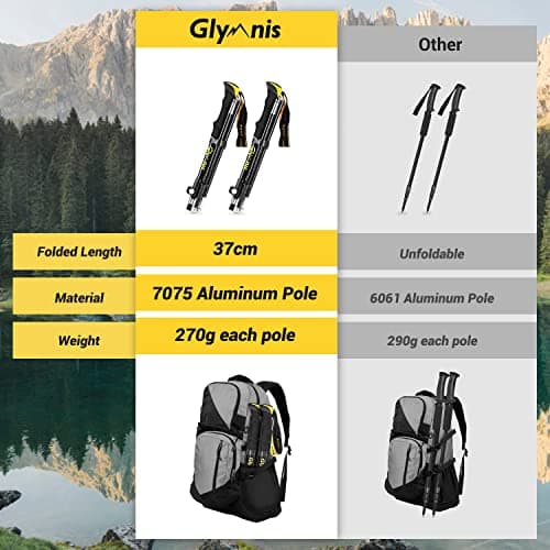 Glymnis 2 Pack Collapsible Walking Poles with Quick Lock System, Foldable Hiking Poles for Trekking, Walking, Backpacking - Yellow Black — view 2