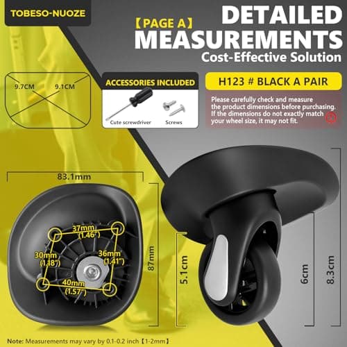 Luggage Wheels Replacement Wheel for Luggage Suitcase Repair 360° Rotating Suitcase Replacement Wheels with 4 Mounting Holes H123 — view 2