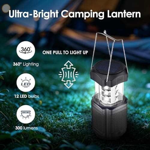 IMIGY Solar Rechargeable Camping Lantern, Foldable with Hand Crank & LED Flashlight, 3000mAh Power Bank, Type-C Charging, Portable for Camping, Hiking, Tent & Emergency — view 2