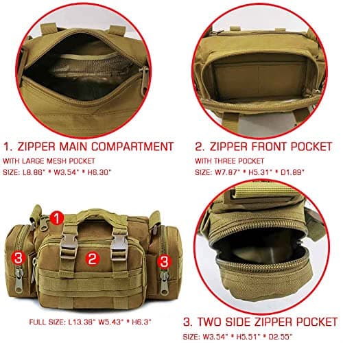 Tactical Duffel Bags for Men, 3P Military Molle Waist Fanny Packs EDC Utility Pouch Crossbody with Shoulder Strap Hand Carry — view 3