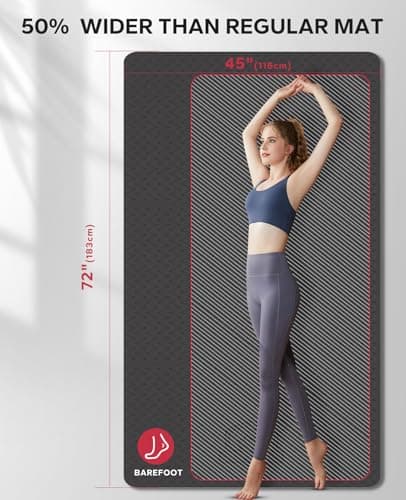 HAPBEAR Large Yoga Mat for Women-183cm×116cm×6mm, TPE Non-Slip, Durable, Extra Large Thick Wide Exercise Mat for Pilates,Gym,Workout,Home,Fitness-Black — view 2