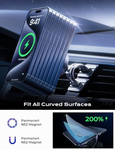 LISEN for Wireless Magsafe Car Mount Charger [15W Top Charge] Car Phone Holder Wireless Charger for iPhone 17 Pro Max Magnetic Phone Holder Cars for iPhone 17 Pro Max Air 16 15 14,Fiber Black — view 4
