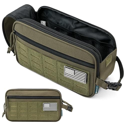 PAVILIA Tactical Toiletry Bag Men, Water Resistant Molle Military, Olive XL
