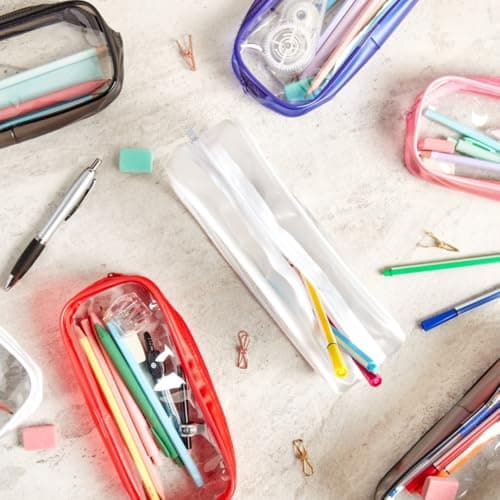 Soul Projekt Large Clear Pencil Case White, Make Up Travel Bag, Portable PVC Pouch Organizer for Students, Exam, Office, Art, School Supplies, Women, Girls, Boys, Cosmetic Toiletry Bag — view 6