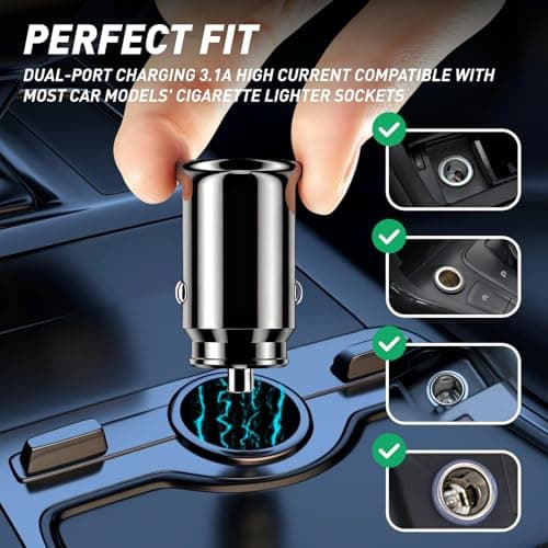 AYHYHLJZJ 2 Pcs Dual USB Car Charger, 15 W/3.1A Fast Car Charger Mini Cigarette USB Adapter Quick Charge for iPhone 17 Pro/16/15/14/13/12, Samsung Galaxy S25/S24/S23/S22/S21/A17/A16/A56/A55/A36 — view 4