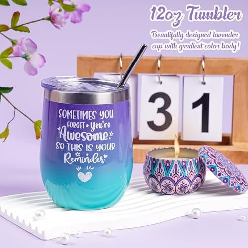 Pamper Birthday Gift for Women - Lavender Bath Spa Package for Her Relaxation Self Care Hampers Unique Skin Care Birthday Presents Set with Bath Bombs, Candles for Best Friend Mom Wife Bestie Auntie — view 5