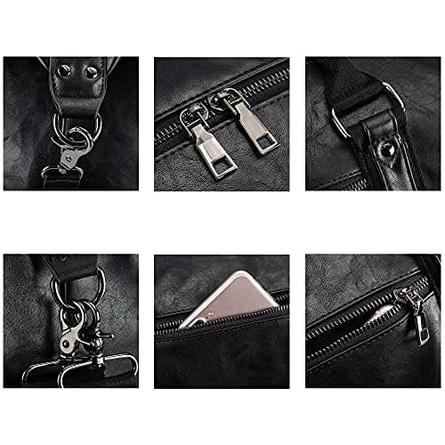 Travel Bag with Shoe Pouch,Weekender Overnight Bag Waterproof PU Leather Large Carry On Bag Travel Tote Duffel Bag for Men or Women,Black — view 4