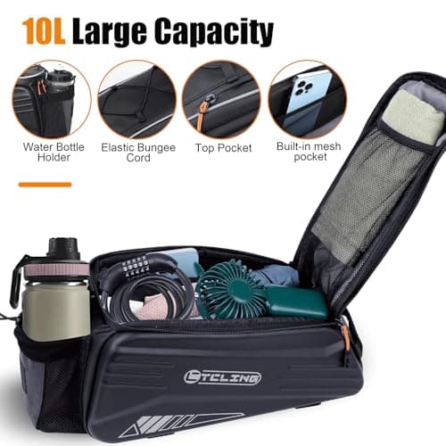 NDakter Bike Bags, 10L Bicycle Pannier Bag for Cycle Rear Rack Waterproof 3 in 1 Ebikes Trunk Bag, Reflective Electric Bike Saddle Panniers Bag with Shoulder Strap (10L EVA Hard Shell Waterproof) — view 3