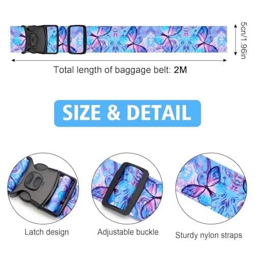 MOTONG 2 PCS Luggage Straps,200 CM Adjustable Suitcase Straps Personalised Luggage Straps Suitcases Heavy Duty Suitcase Belts Thickened Luggage Belt with Quick Release Buckle Blue — view 6