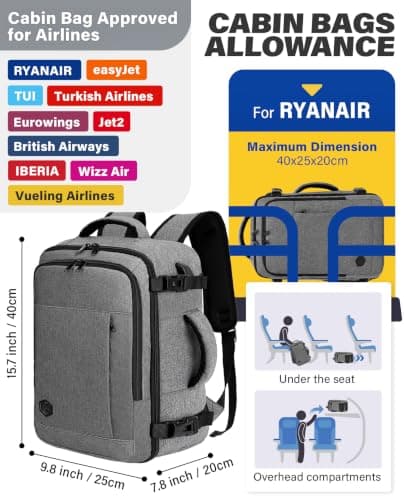 VANKEV 40x20x25 Ryanair Cabin Bag Underseat Travel Backpack Hand Luggage — view 3