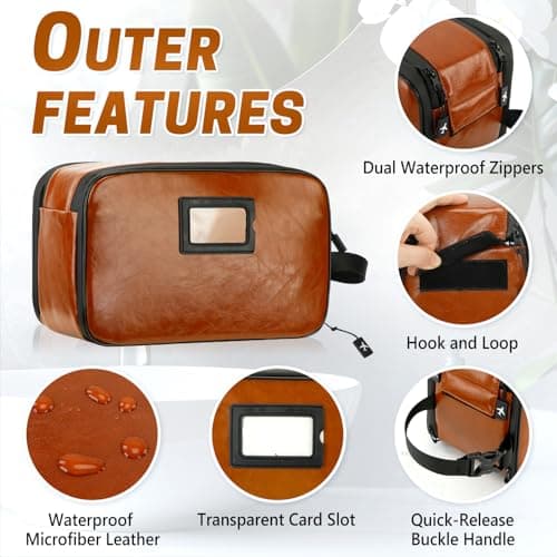SWISSELITE Leather Toiletry Bag for Men, Water Resistant Dopp Kit for Toiletries Accessories with Wet/Dry Separation, Travel Essentials Shaving Bag Bathroom Organizer for Travel Gym Dorm (Brown, L) — view 5