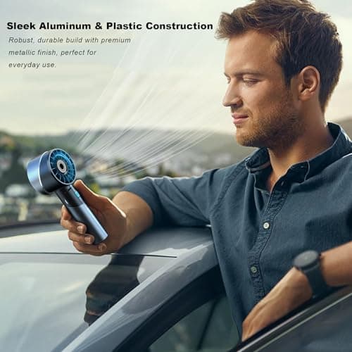 COZOME Handheld Fan, 7000RPM Turbo Portable Fan with 16H Battery, 4-Speed USB Rechargeable Mini Fan | Metal Alloy Pocket Fan, Travel Essentials for Outdoor, Travel, Office, Home | Summer Gift, Grey — view 6