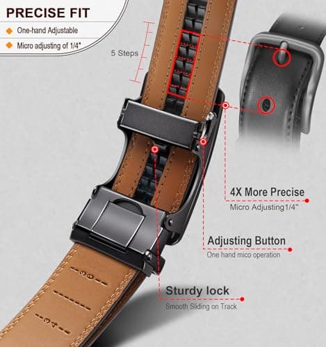 BULLIANT Men's Ratchet Belt 2 Pack, Click Leather Belt 1 3/8",Cut for Fit(Light Brown/Black,32"-38" Waist Adjustable) — view 3