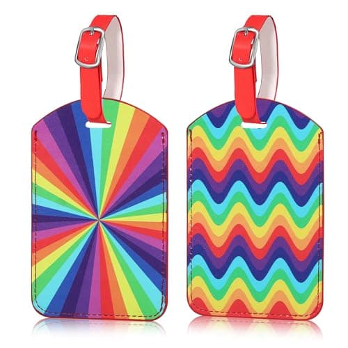 Norvens 2 Pcs Luggage Tags, Travel Leather Suitcase Backpack Labels, Luggage Tags with Name ID, Accessories for Travel Luggage Quick Identification(Water Ripples&Colorful Lines)