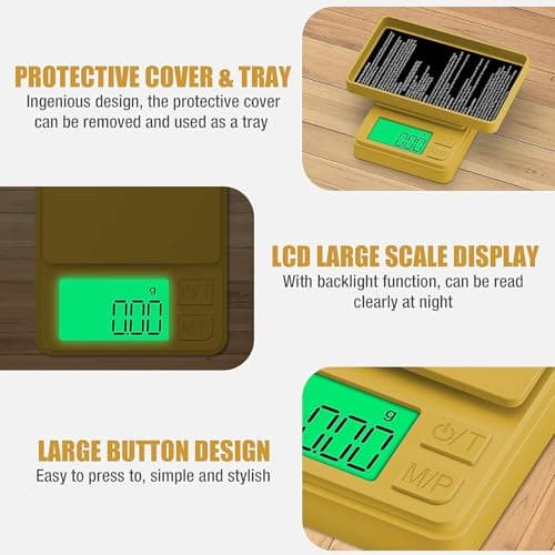 Diyife Mini Scales, [1000g/0.01g] Small Pocket Scales, High Precision Portable Weighing Scales with Cover, Fast Read with Back-Lit LCD Display, for Jewellery Gold Coffee Coin Herb Lab, Golden — view 3