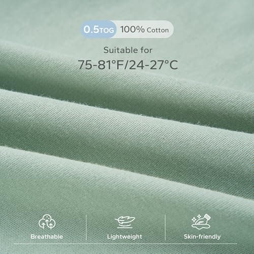ZIGJOY 0.5 Tog Baby Sleeping Bag 6-12 Months 100% Cotton Summer Sleep Sack — view 2