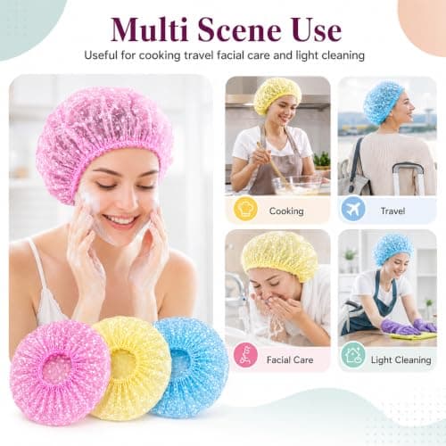 Shower Caps for Women & Reusable Bath Cap – 28cm 6 Pack Mixed Colours — view 6