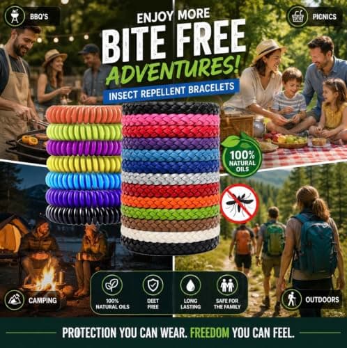 PR0TEX 20 Pack, Insect Repellent Bracelet, 13 Adjustable Woven Leather Bracelets, 7 Waterproof EVA Bands, DeetFree, Powerful Effective Protection, Mosquito Bug Repellent Bracelets for Adult & Kids — view 5