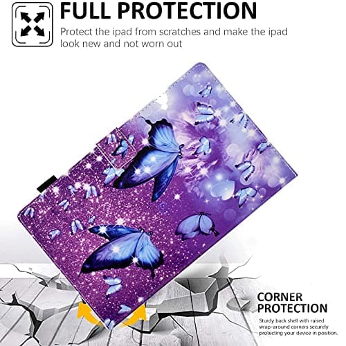 AUSMIX iPad Mini Case, Protective Cover for Mini 5/4/3/2, PU Leather Smart Auto Wake/Sleep Case with Stand, Card Slot, Pencil Holder, 7.9 Inch, Purple Butterfly — view 2