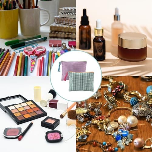 DYSWTUE 2 PCS Makeup Bag, Contrasting Color Zipper Small Plaid Cosmetic Bag, Portable Miscellaneous Storage, for Storing Change, Cosmetics, Skin Care Products, student stationery and Small Travel Item — view 6