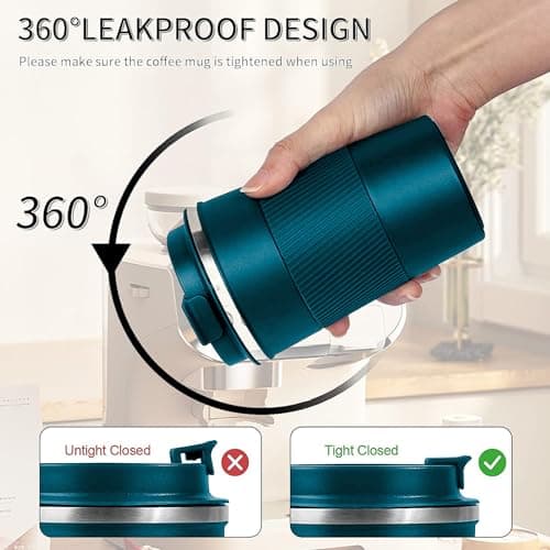 YINBAOGE Insulated Travel Coffee Mug, Spill & Leak Proof, Portable to Go Camping Stainless Steel Coffee Tumbler, Reusable Thermal Coffee Cup with Lid for Hot & Cold Drinks (Blue, 12 OZ) — view 4