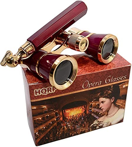 HQRP 3 x 25 Opera Glasses / Theatre Glass Binocular w/ Crystal Clear Optic (CCO) Burgundy with Gold Trim w/ Built-In Extendable Handle