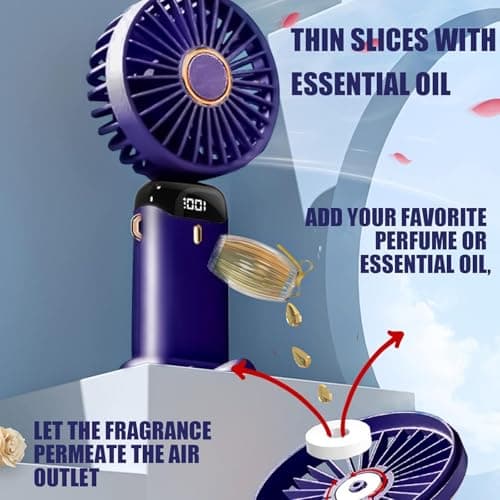 Jsdoin Hand Held Fan,Portable Handheld USB Rechargeable Fans with 5 Speeds,Battery Operated Mini Fan Foldable Desk Desktop Fans with LED Display for Home Office Bedroom Outdoor Travel (DarkBlue) — view 5