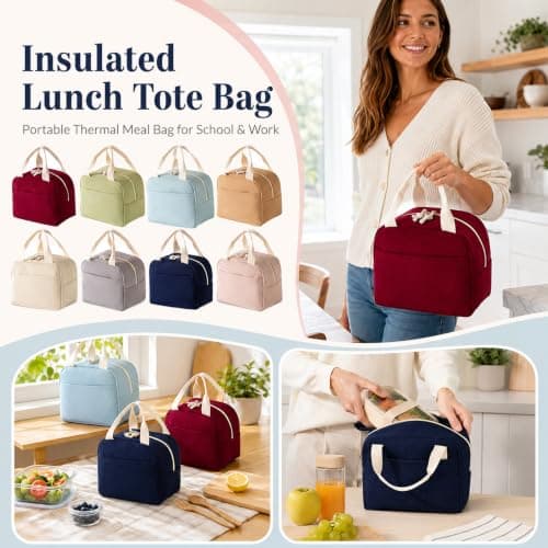 Insulated Lunch Bag, Portable Thermal Lunch Tote Cooler Bag for Work School — view 2