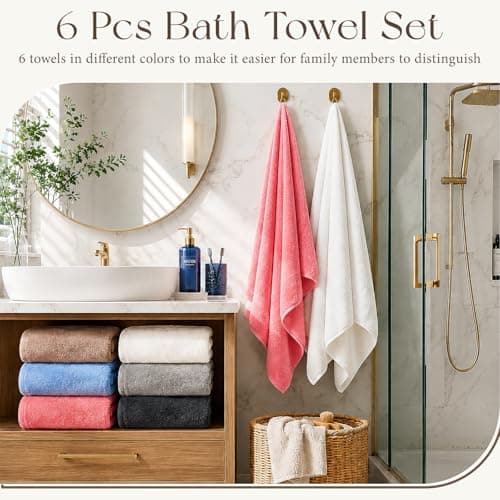DHNDO 6 Pack Large Bath Towels for Bathroom, 140 x 70 cm Soft Absorbent Shower Towels Bulk Microfibre Quick Dry Towel for Daily Use Spa Gym Beach Pool Hotel (Multicolour) — view 6