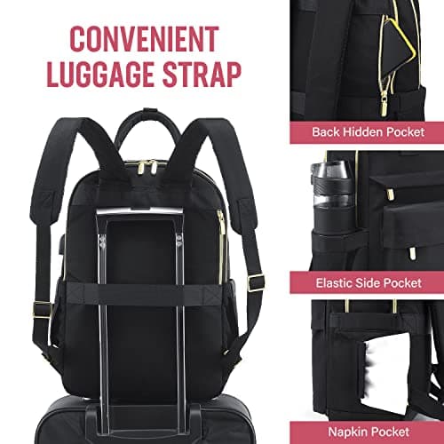 LOVEVOOK Laptop Backpack Womens, 15.6 Inch School Bags for Women Waterproof Computer Rucksack with USB Port for Travel Business College Work, Black — view 4