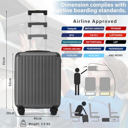 COOLIFE Cabin Suitcase 55x40x20 EasyJet Ryanair PC+ABS Hard Shell, TSA Lock — view 2