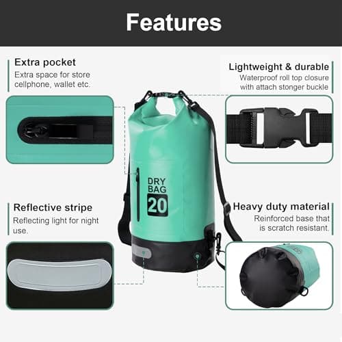 Blackace arteesol Waterproof Dry Bag 5L 10L 20L 30L Waterproof Bag with Long Adjustable Handle for Kayaking Boat Excursion Canoe/Fishing/Rafting/Swimming/Snowboarding — view 4
