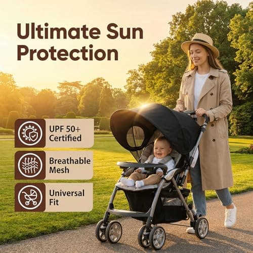 LIHAO Pram Sun Shade Cover Universal Baby Sunshade UPF 50+, Black — view 3