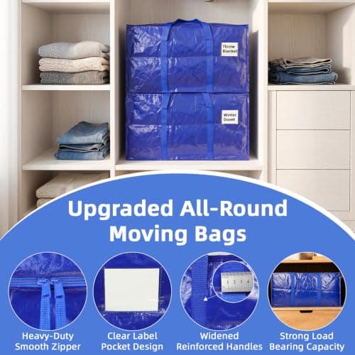 inreeme Heavy-Duty Moving Bags and 90L Large Storage Bags with Zips 4 Pack — view 3