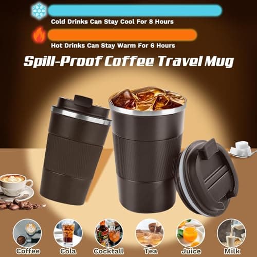 KANGSIT Travel Mugs, Insulated Coffee Cup with Leakproof Lid - Travel Mug Vacuum Stainless Steel Double Walled Mug for Hot and Cold Coffee Water and Tea - 380ml (Brown) — view 4