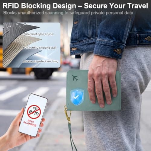 AOOSU Travel Wallet, Family Passport Holder, RFID Blocking Travel Accessories Document Organiser, Travels Document Holder for Tickets Waterproof Cover Holiday Essentials Case for Man Woman Light Blue — view 4