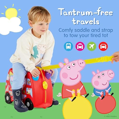 Trunki x Peppa Pig Ride-On Kids Suitcase - Carry-on Approved Kids Luggage, 18L Kids Travel Bag, Kids Suitcases on Wheels for Girls and Boys, Lightweight Cabin Hand Luggage with Tow Strap — view 6