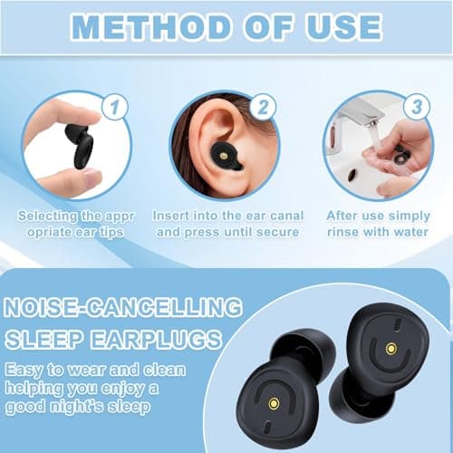 Ear Plugs for Sleep Noise Cancelling, 50dB Ultra Soft Reusable & Washable Earplugs with Carry Case & 2 Replacement Pairs, for Blocking Snoring, Travel, Work and Study, Black — view 3