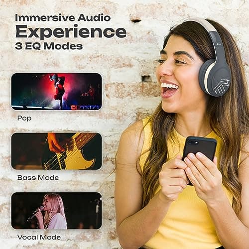 PowerLocus Bluetooth Headphones, Bluetooth Headphones Over Ear, Wireless Headphones with Microphone, 3 EQ Modes, 60Hrs Playtime, Foldable Headphones, Fabric Headband, Hi-Fi Stereo for Work/Travel/PC — view 2