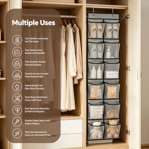 SOPSTUO Hanging Shoe Storage, Over Door Shoe Storage, Door Shoe Rack,12 Breathable Mesh Huge Pockets, Shoe Hanging Storage Bag with 2 Metal Hooks for Various Doors (Modell C) — view 5